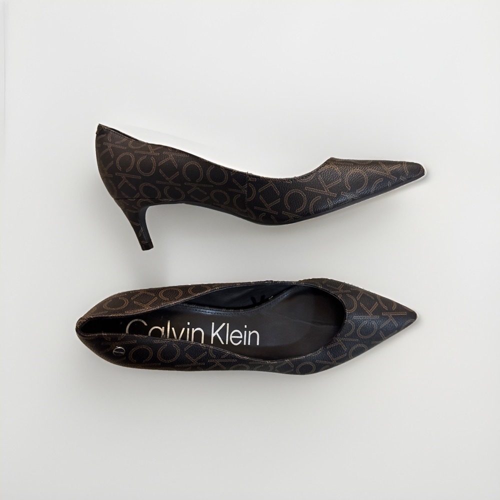 Calvin Klein Giana Pumps Brown CK Monogram Women's Size 10 M